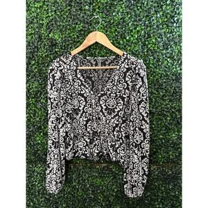 Anthropologie Crop Top, Sheer Boho,  Long Sleeve Women's Size L